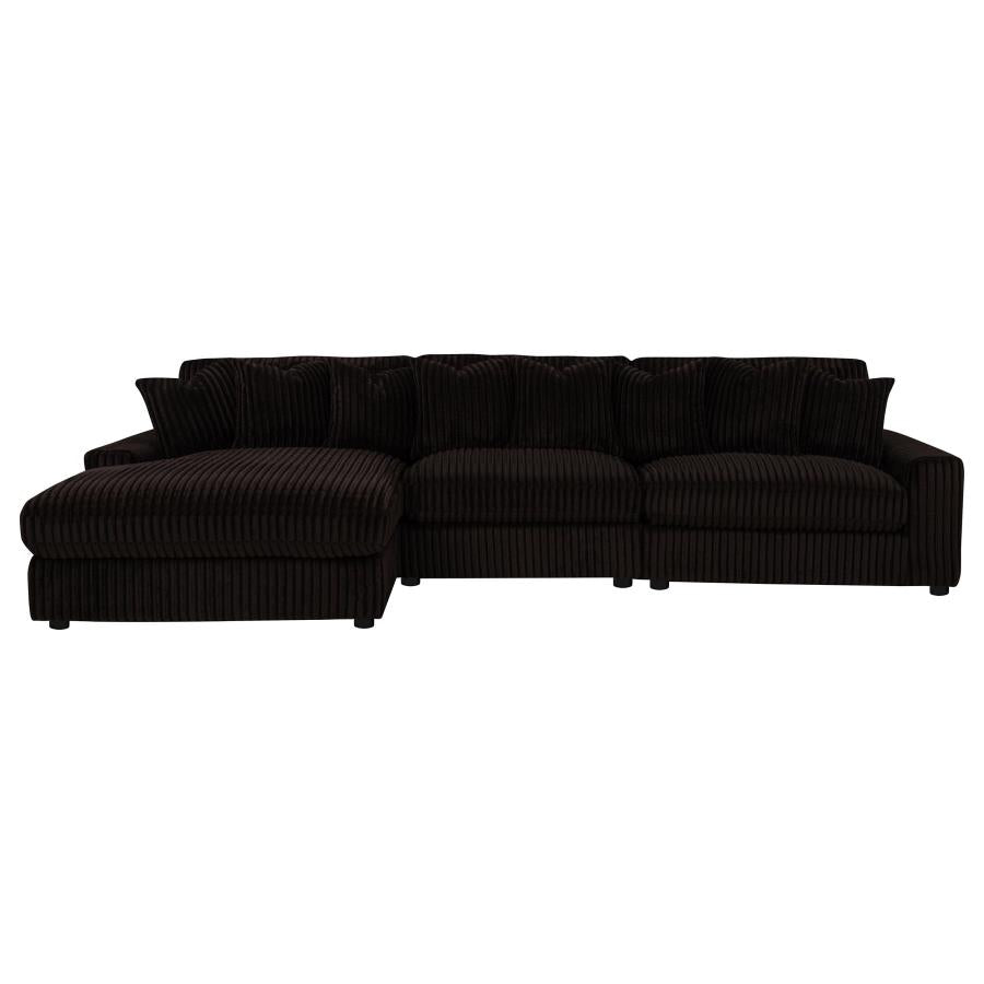 Blaine 3-Piece Corduroy Reversible Chaise Sectional Sofa Chocolate Brown