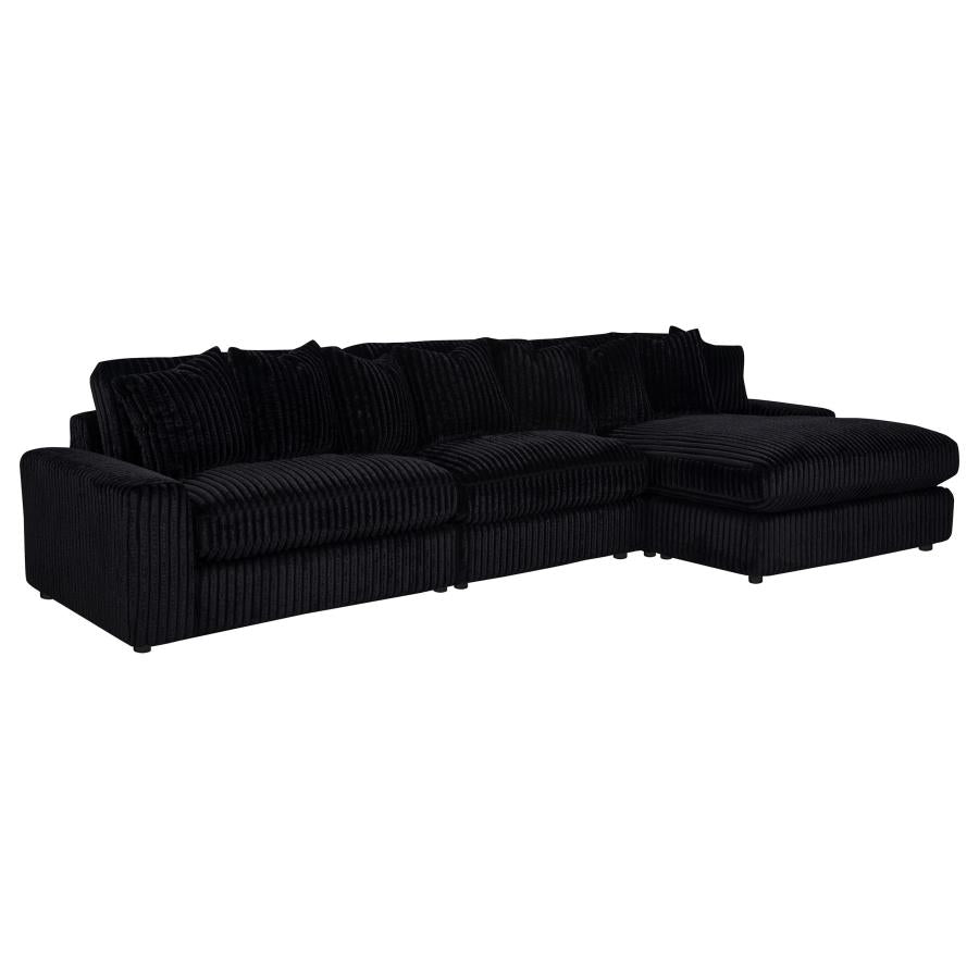 Blaine 3-Piece Corduroy Reversible Chaise Sectional Sofa Black