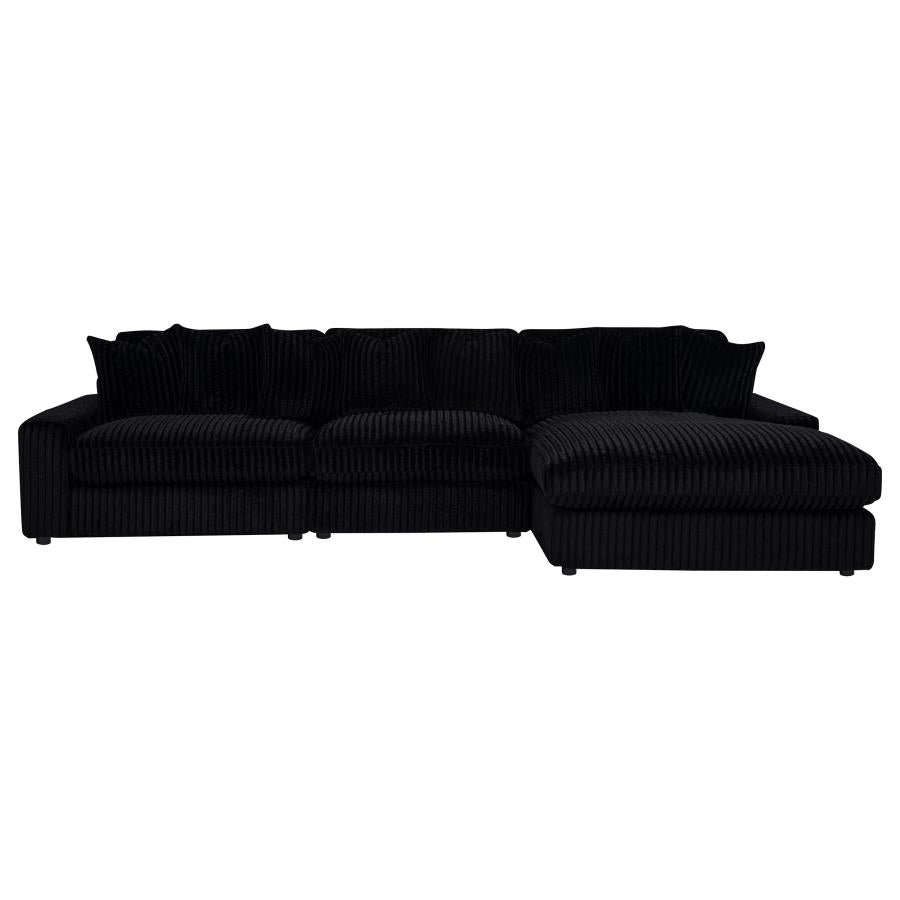Blaine 3-Piece Corduroy Reversible Chaise Sectional Sofa Black