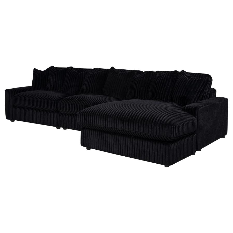 Blaine 3-Piece Corduroy Reversible Chaise Sectional Sofa Black