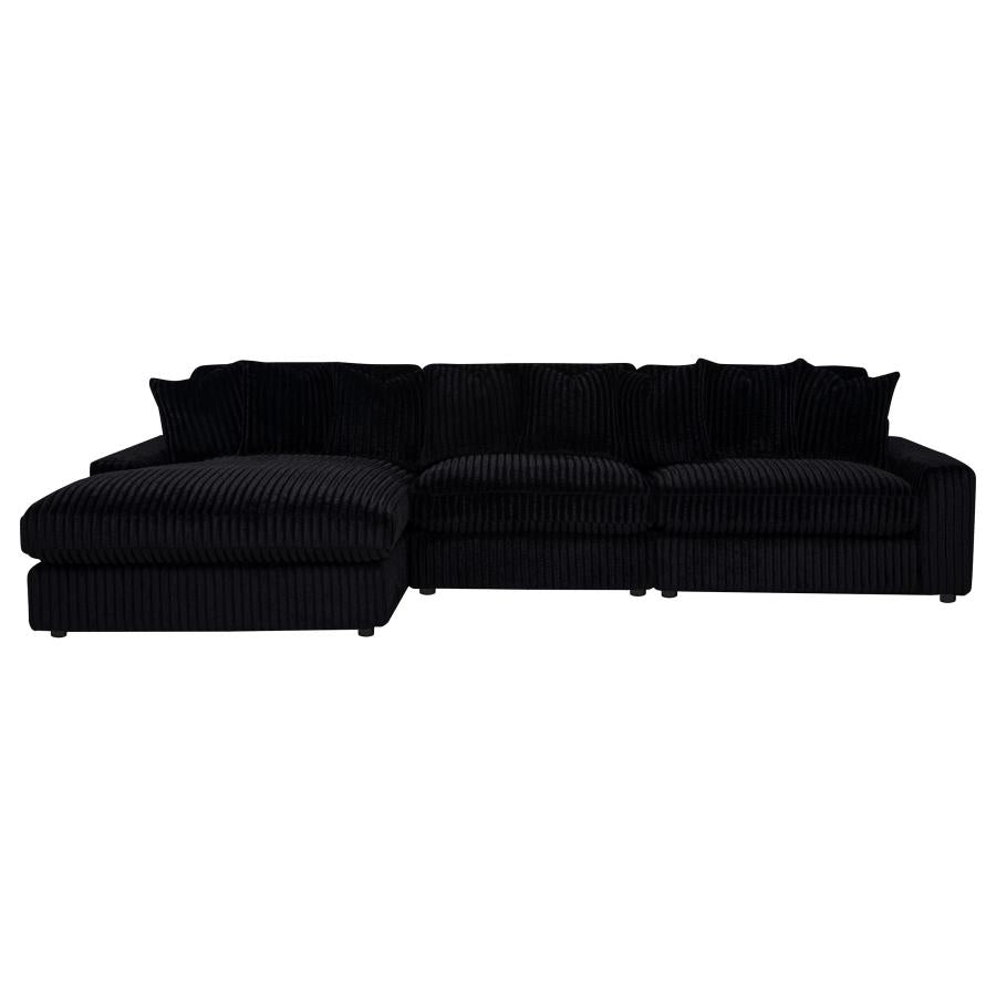 Blaine 3-Piece Corduroy Reversible Chaise Sectional Sofa Black