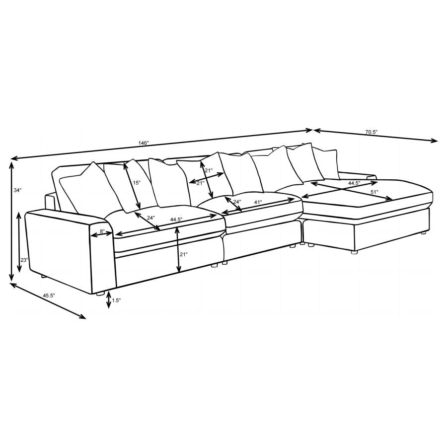Blaine 3-Piece Corduroy Reversible Chaise Sectional Sofa Black