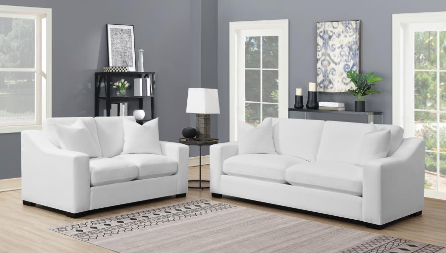 Ashlyn 2-piece Upholstered Track Arm Sofa Set White