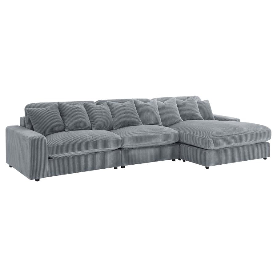 Blaine 3-Piece Corduroy Reversible Chaise Sectional Sofa Fog