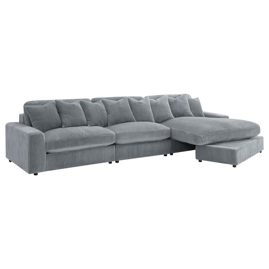 Blaine 3-Piece Corduroy Reversible Chaise Sectional Sofa Fog