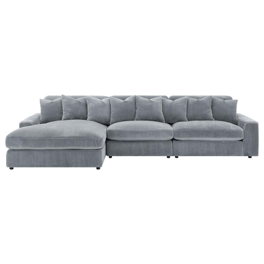 Blaine 3-Piece Corduroy Reversible Chaise Sectional Sofa Fog