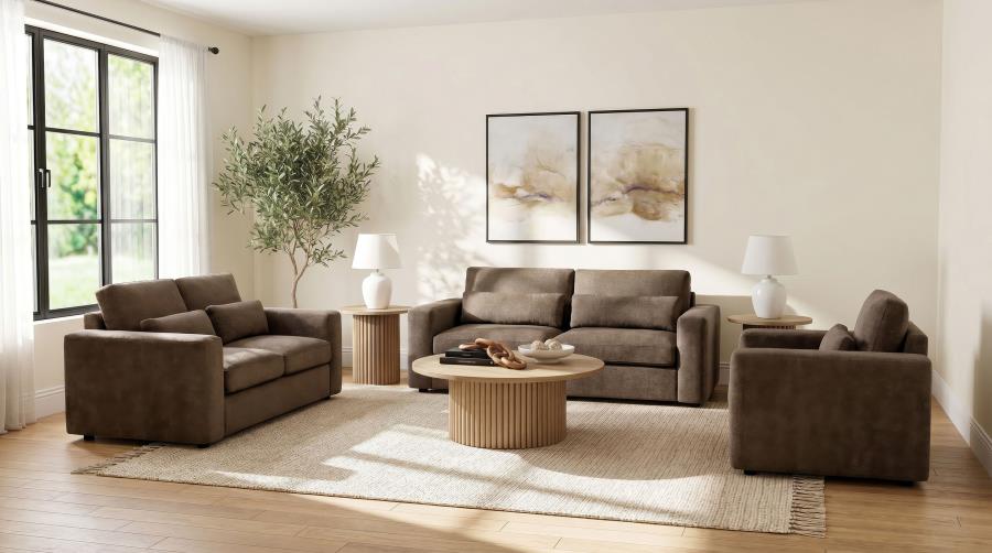 Amador 3-piece Chenille Upholstered Track Arm Sofa Set Chocolate