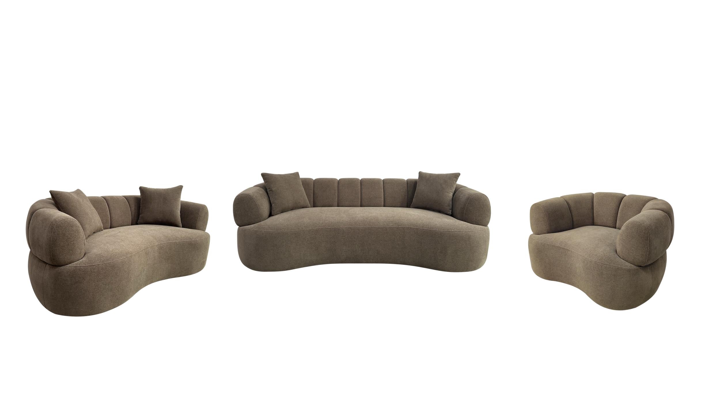 Casarin Fabric 3-Piece Channel-Back Sofa Set Brown