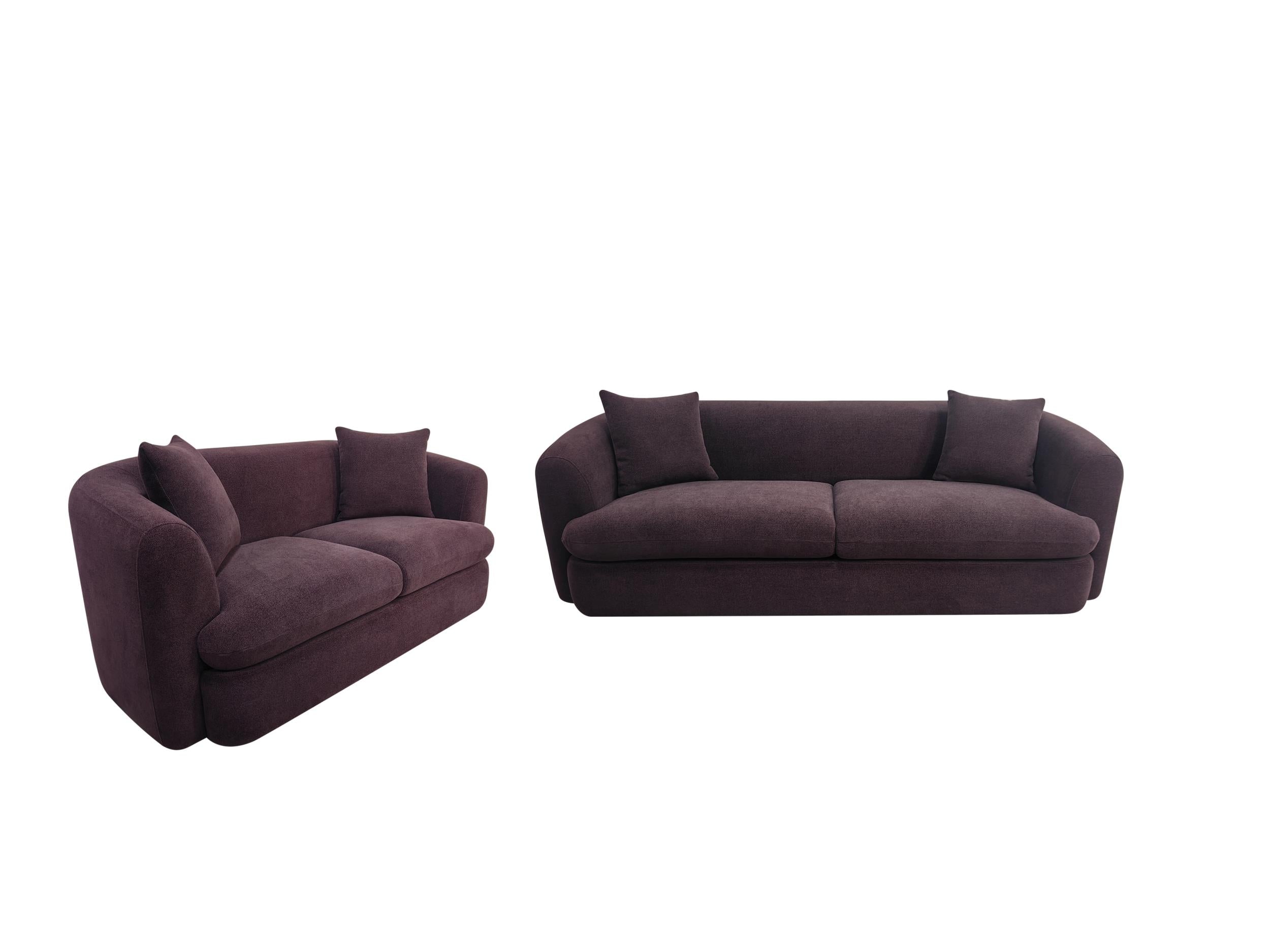 Delroy 2-Piece Stationary Sofa Set Aubergine Polyester Upholstery