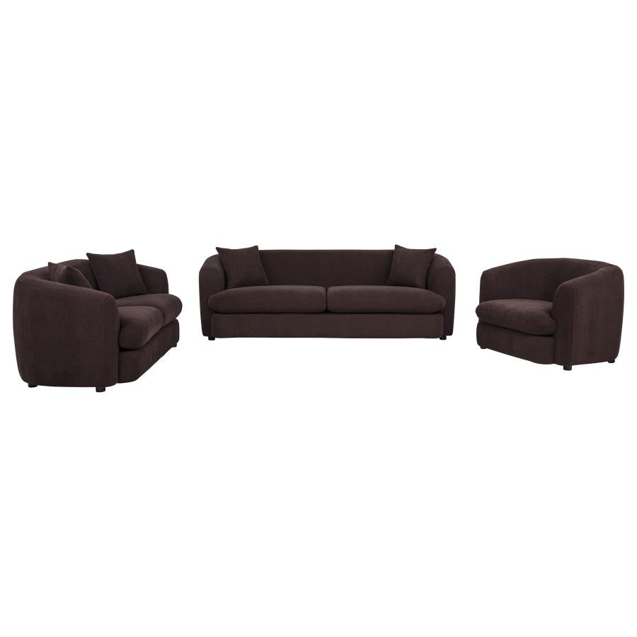 Delroy 3-Piece Stationary Sofa Set Aubergine Polyester Upholstery