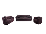 Delroy 3-Piece Stationary Sofa Set Aubergine Polyester Upholstery