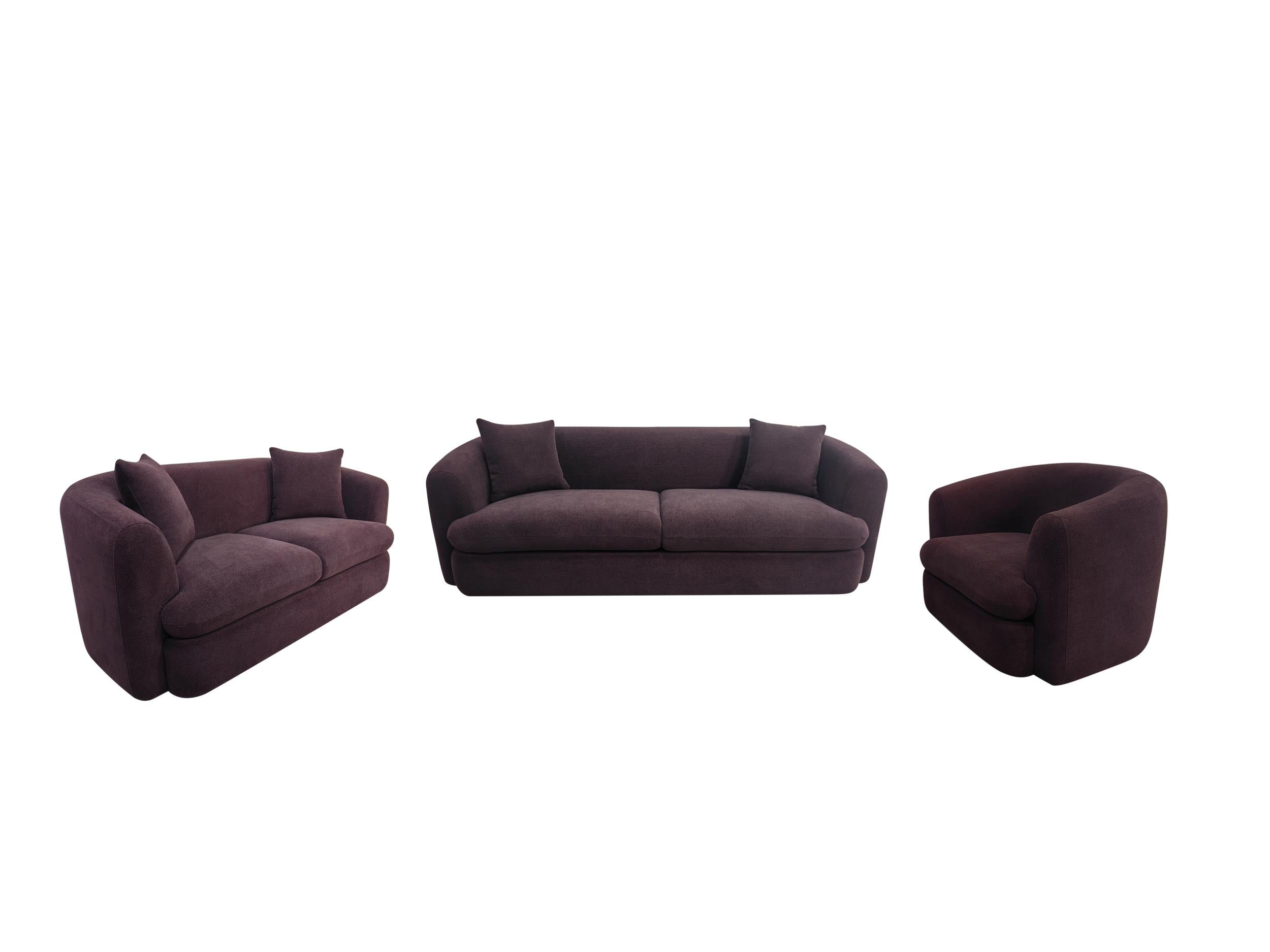 Delroy 3-Piece Stationary Sofa Set Aubergine Polyester Upholstery