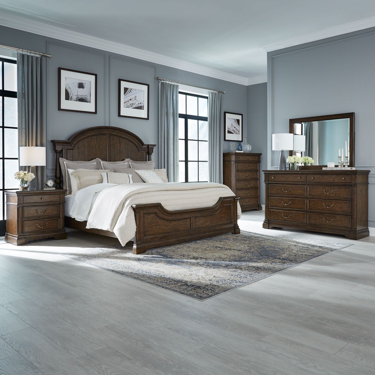 Arden Road King California Poster Bed, Dresser & Mirror, Chest, Nightstand