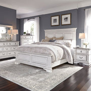 Abbey Park King Panel Bed, Dresser & Mirror, Chest, Nightstand