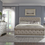 Abbey Park King Upholstery Sleigh Bed, Dresser & Mirror