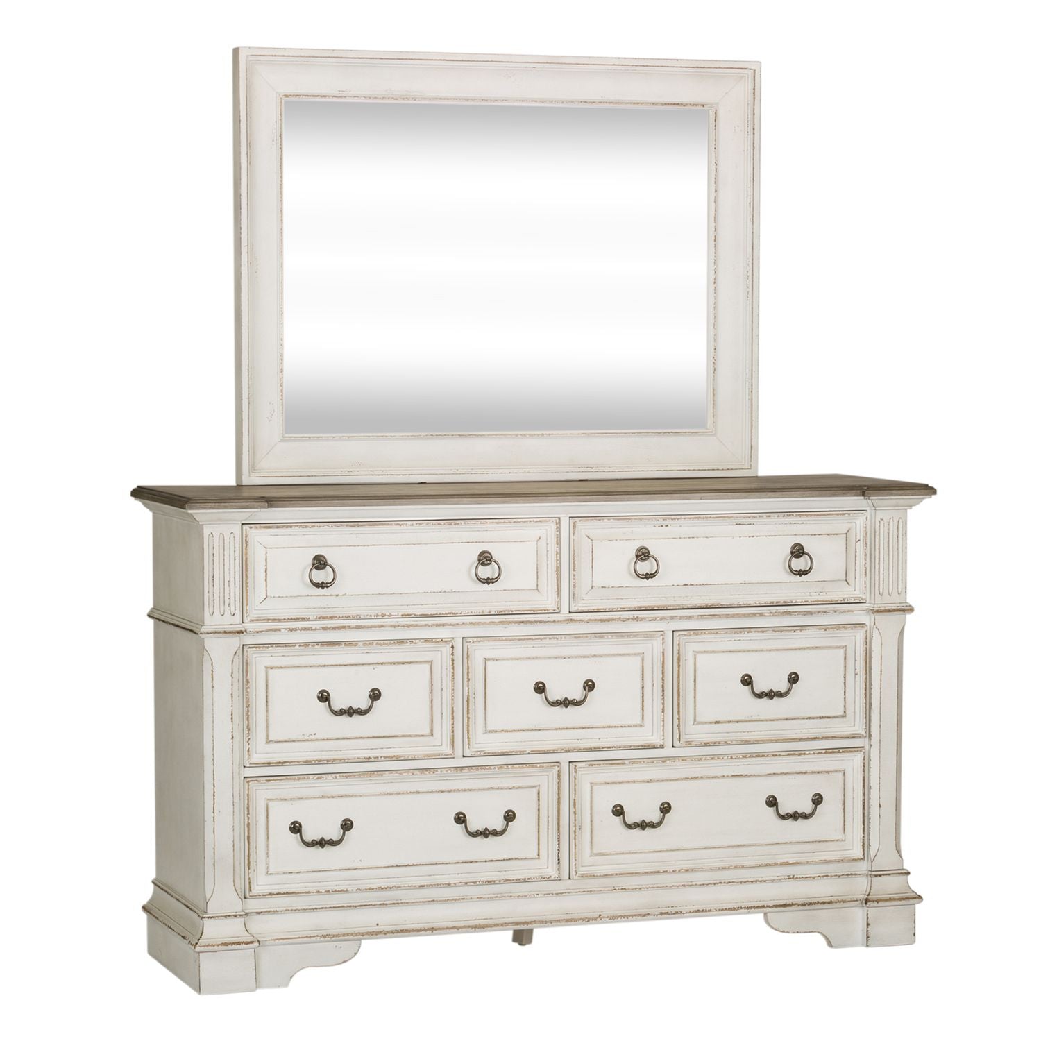 Abbey Park King Upholstery Sleigh Bed, Dresser & Mirror, Chest