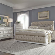 Abbey Park King Upholstery Sleigh Bed, Dresser & Mirror, Chest