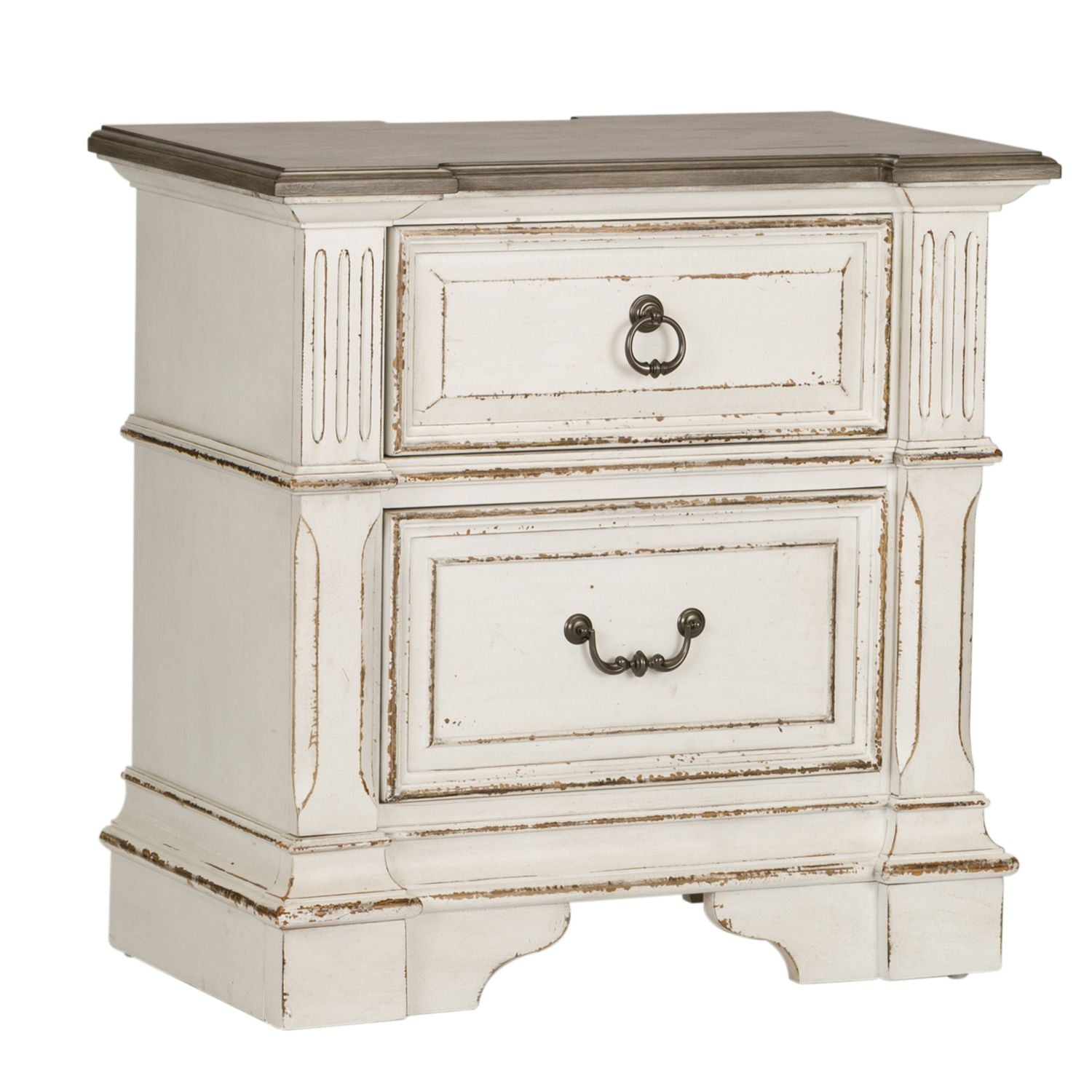 Abbey Park Queen Upholstery Sleigh Bed, Dresser & Mirror, Nightstand