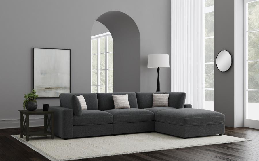 Serene 4-piece Upholstered Modular Sectional Sofa with Ottoman Charcoal