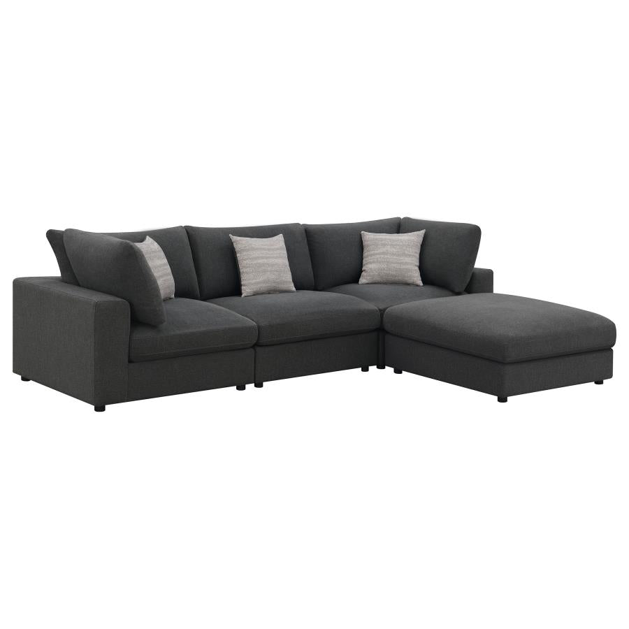 Serene 4-piece Upholstered Modular Sectional Sofa with Ottoman Charcoal