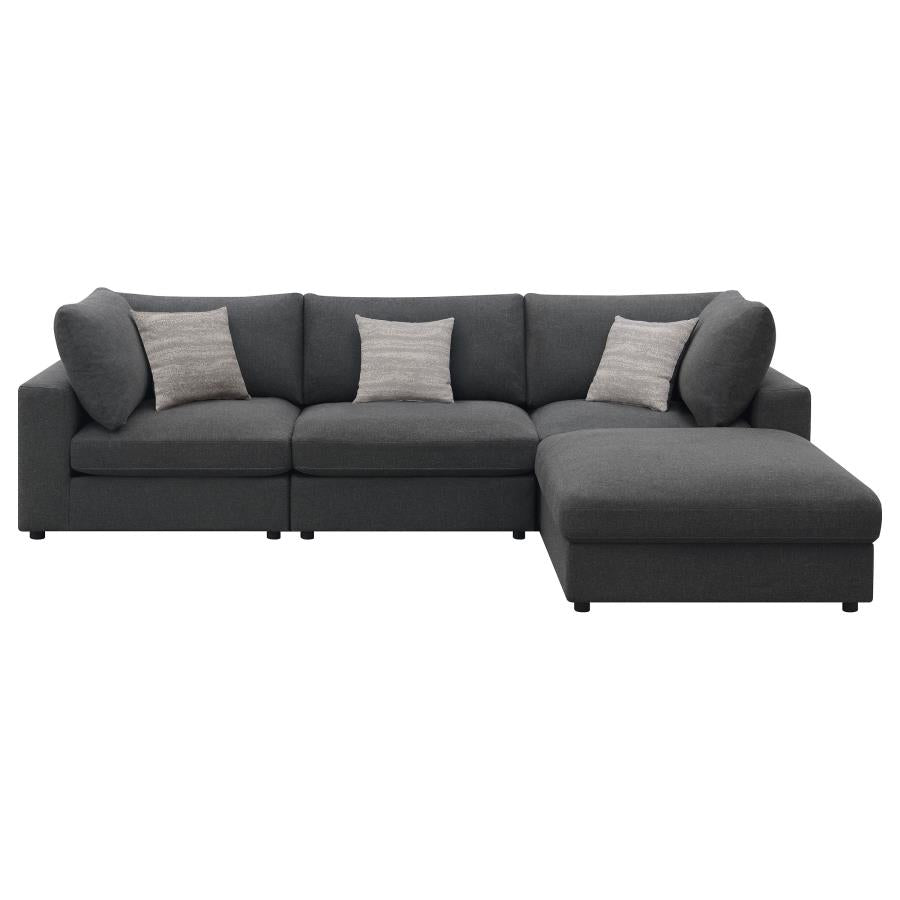 Serene 4-piece Upholstered Modular Sectional Sofa with Ottoman Charcoal