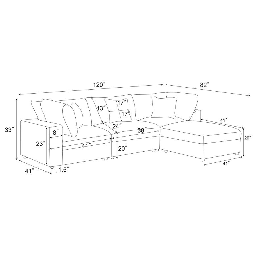 Serene 4-piece Upholstered Modular Sectional Sofa with Ottoman Charcoal