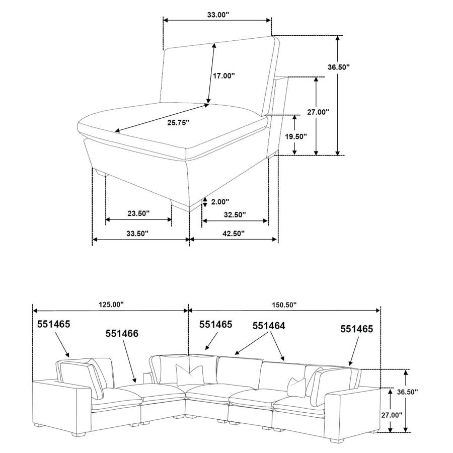 Lakeview 5-piece Upholstered Modular Sectional Chocolate