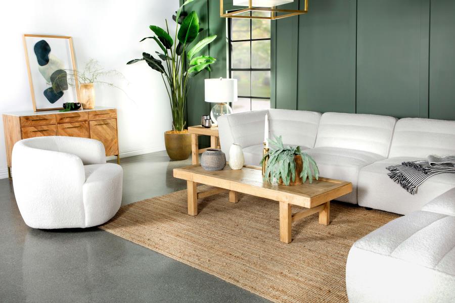 Sunny Square Upholstered Ottoman Ivory Sherpa