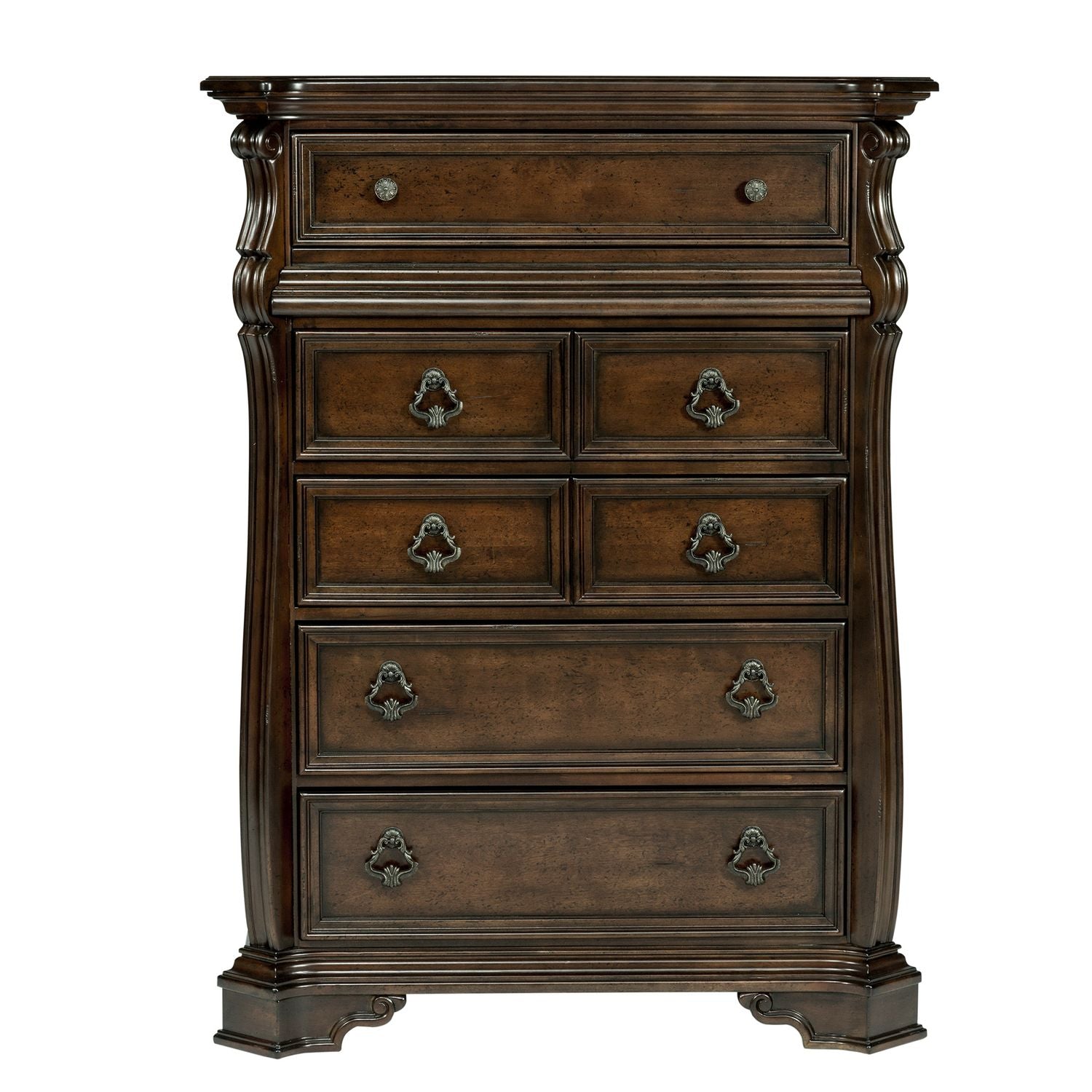 Arbor Place King California Sleigh Bed, Dresser & Mirror, Chest
