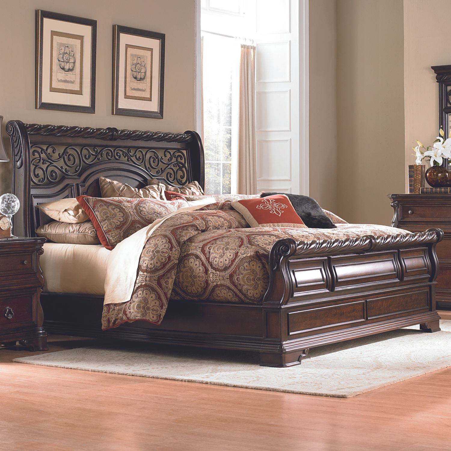 Arbor Place King Sleigh Bed, Dresser & Mirror, Nightstand