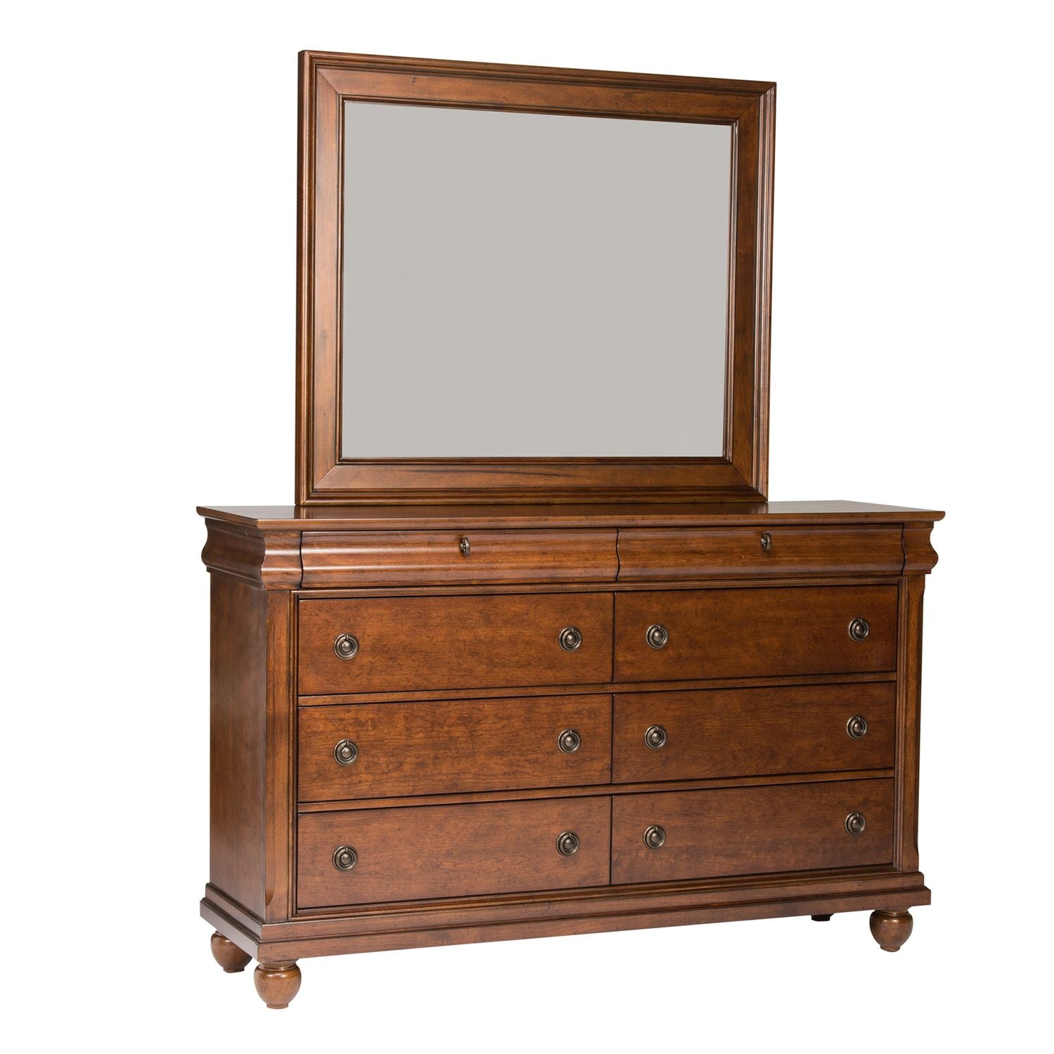Rustic Traditions King California Sleigh Bed, Dresser & Mirror, Nightstand
