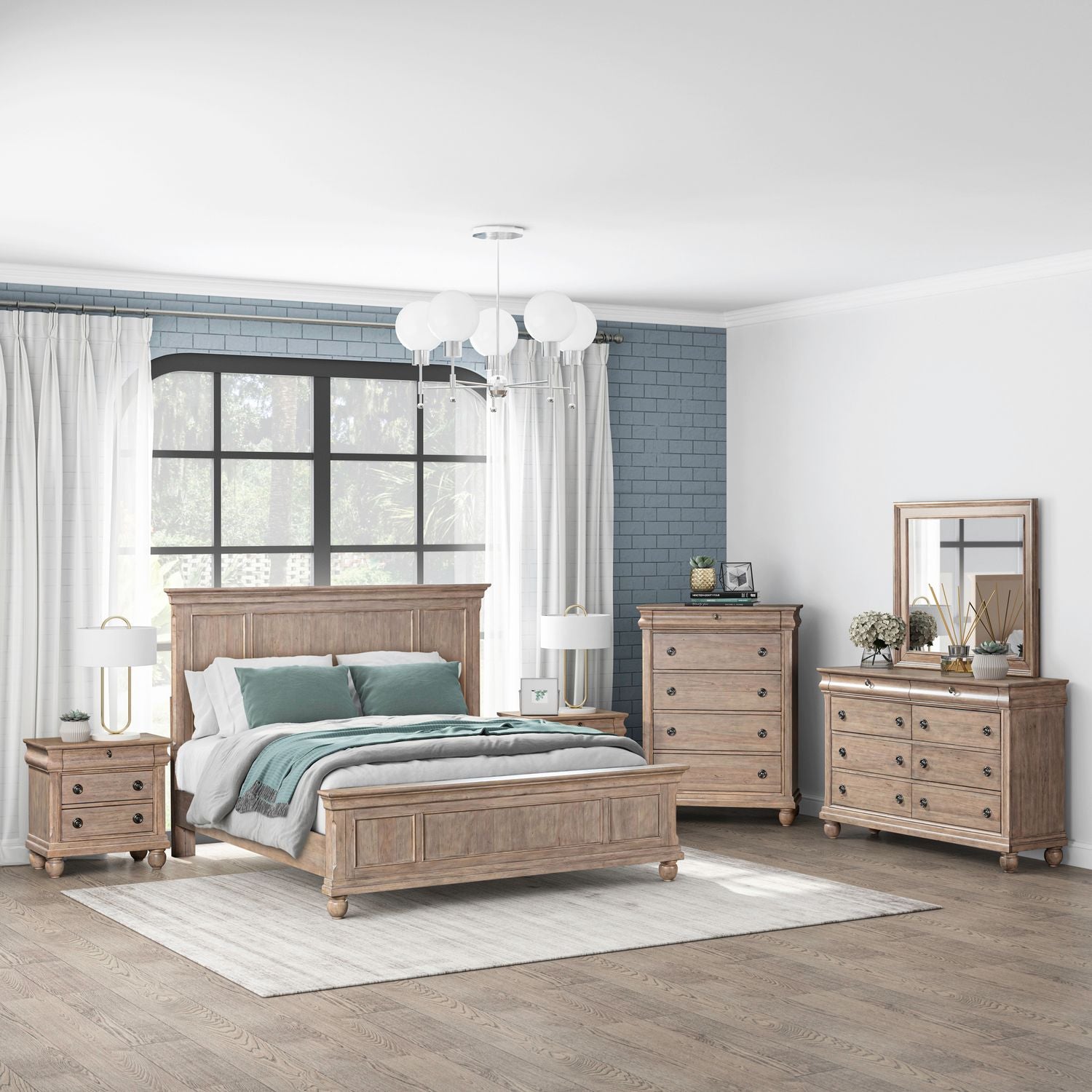 Rustic Traditions King California Panel Bed, Dresser & Mirror, Chest, Nightstand