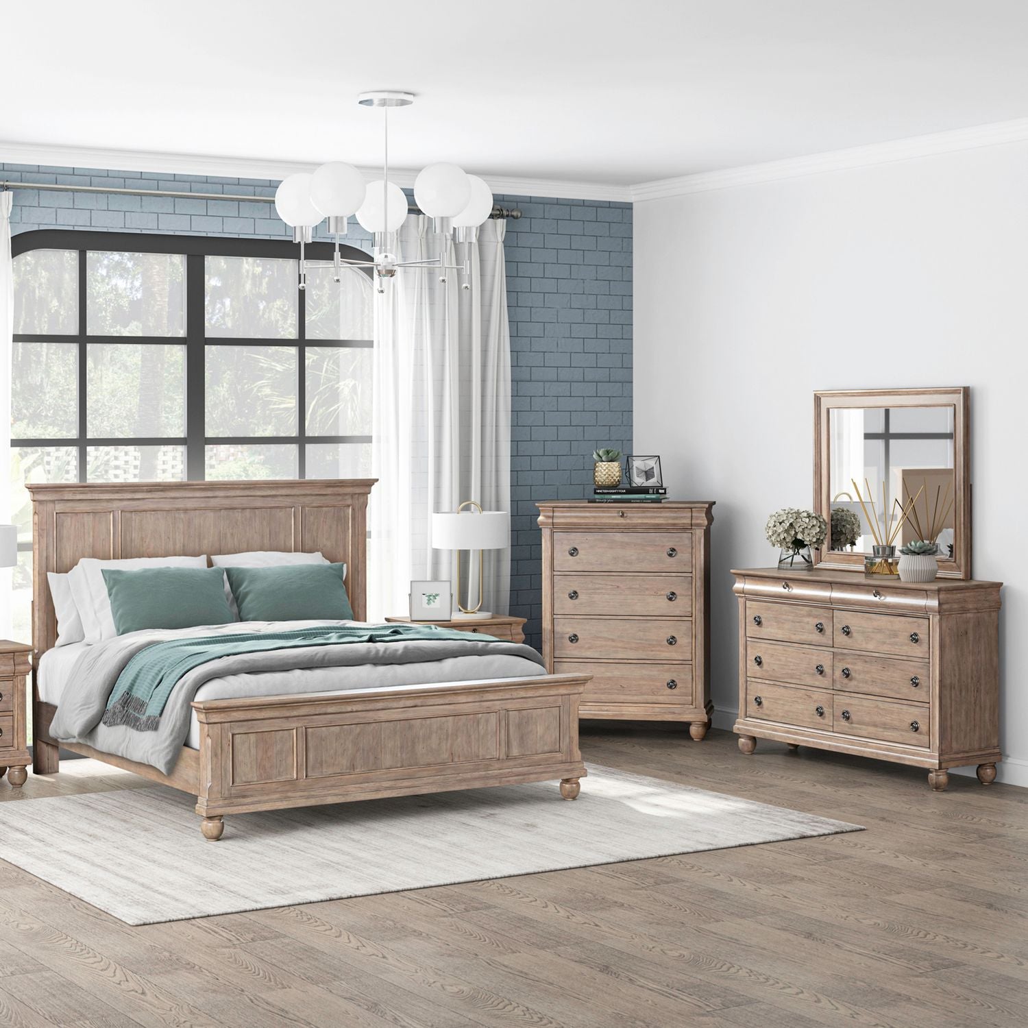 Rustic Traditions King Panel Bed, Dresser & Mirror, Chest