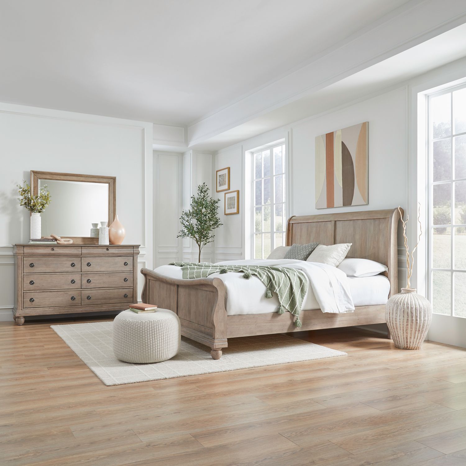 Rustic Traditions King Sleigh Bed, Dresser & Mirror