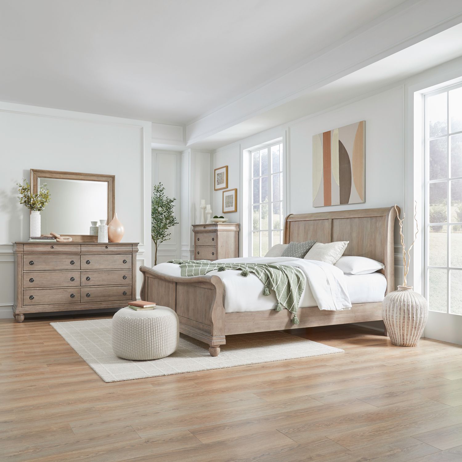 Rustic Traditions Queen Sleigh Bed, Dresser & Mirror, Chest