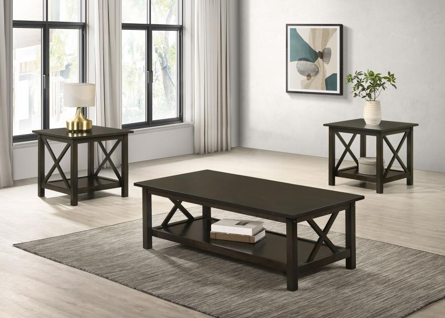 Rachelle 3-piece Rectangular Coffee Table Set Dark Merlot