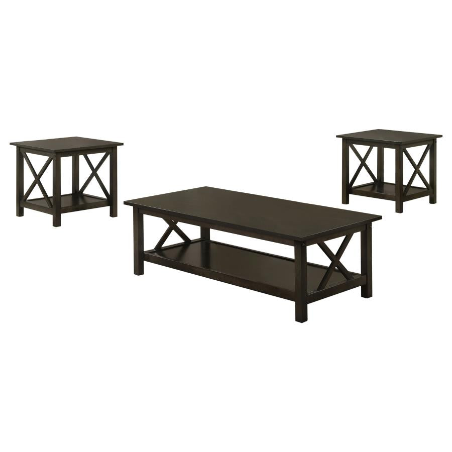 Rachelle 3-piece Rectangular Coffee Table Set Dark Merlot