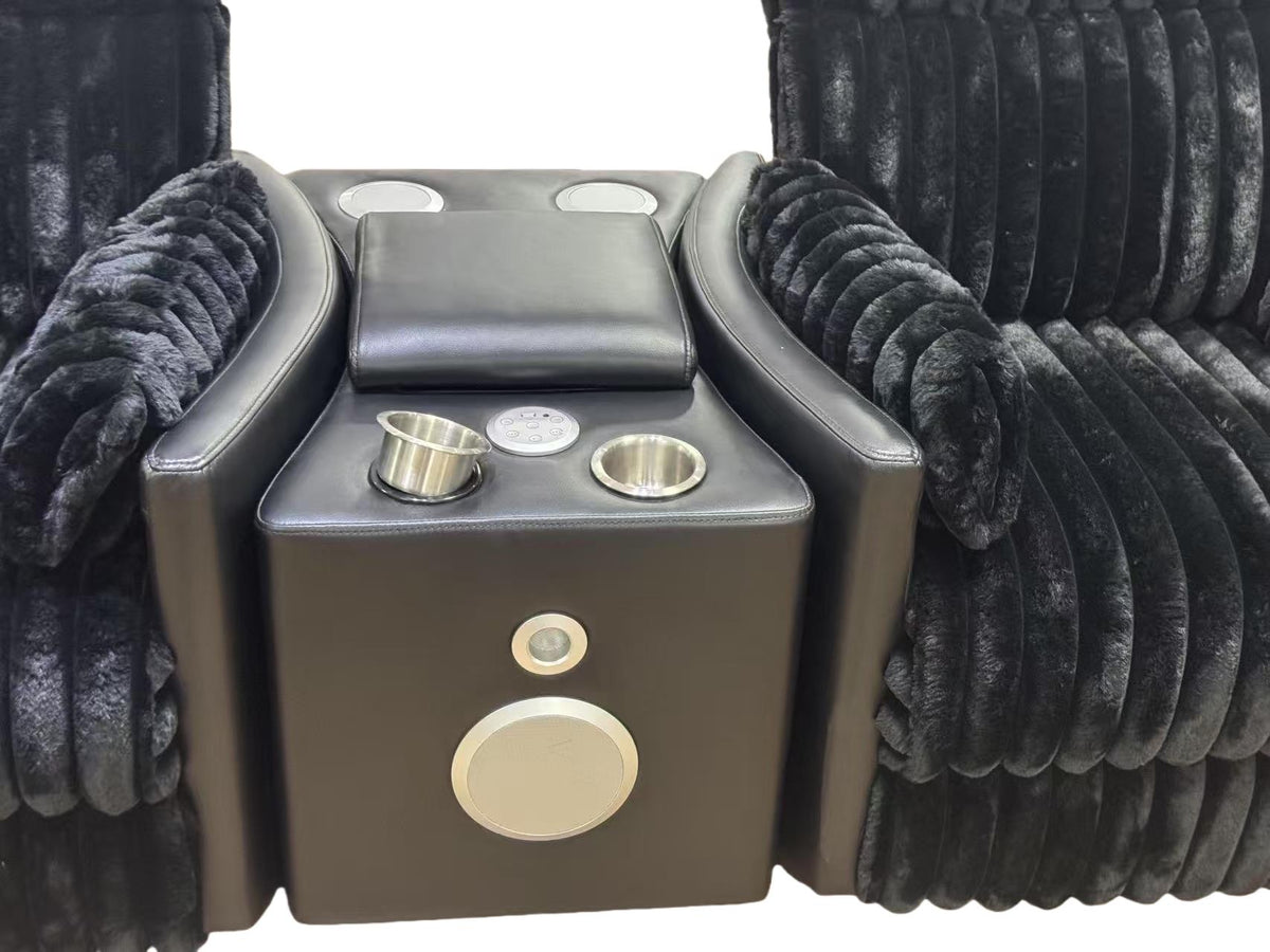 Madden Faux Leather Bluetooth Audio Console with Power Outlet Black