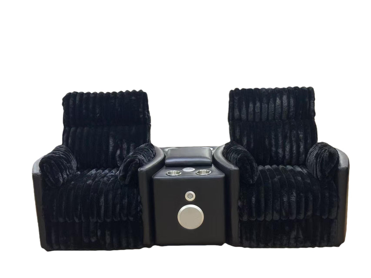 Madden Faux Leather Bluetooth Audio Console with Power Outlet Black