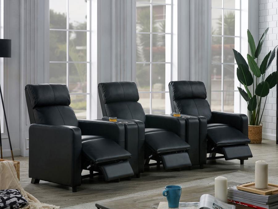 Toohey 5-piece Upholstered Home Theater Seating with 3 Recliners Black