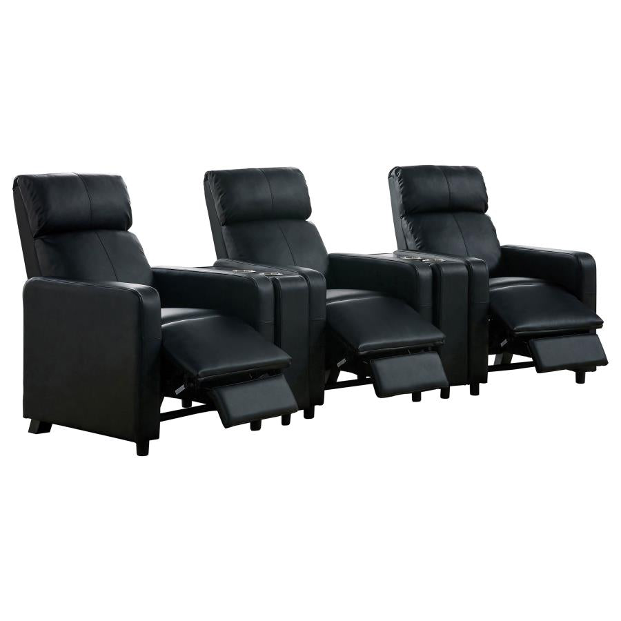 Toohey 5-piece Upholstered Home Theater Seating with 3 Recliners Black