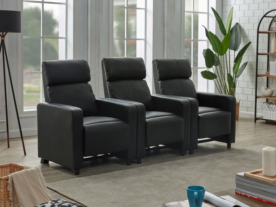Toohey 3-piece Upholstered Home Theater Seating with 3 Recliners Black