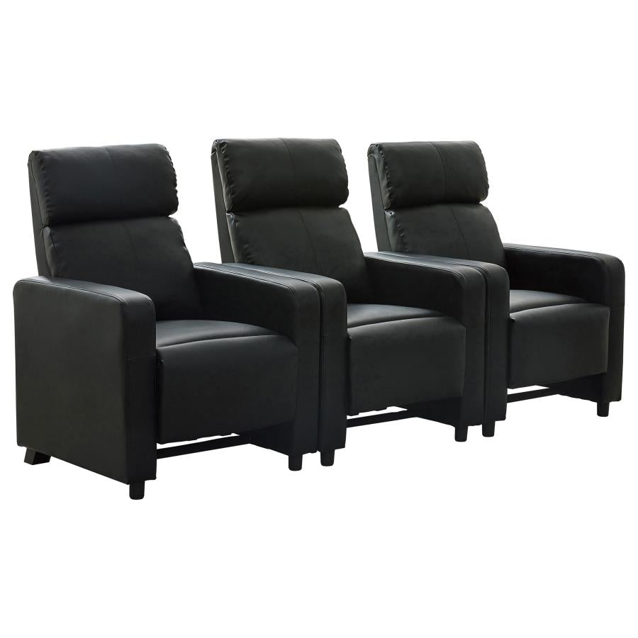 Toohey 3-piece Upholstered Home Theater Seating with 3 Recliners Black