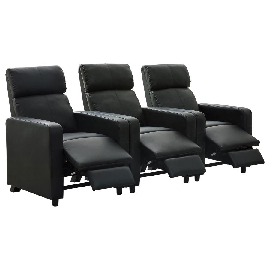 Toohey 3-piece Upholstered Home Theater Seating with 3 Recliners Black