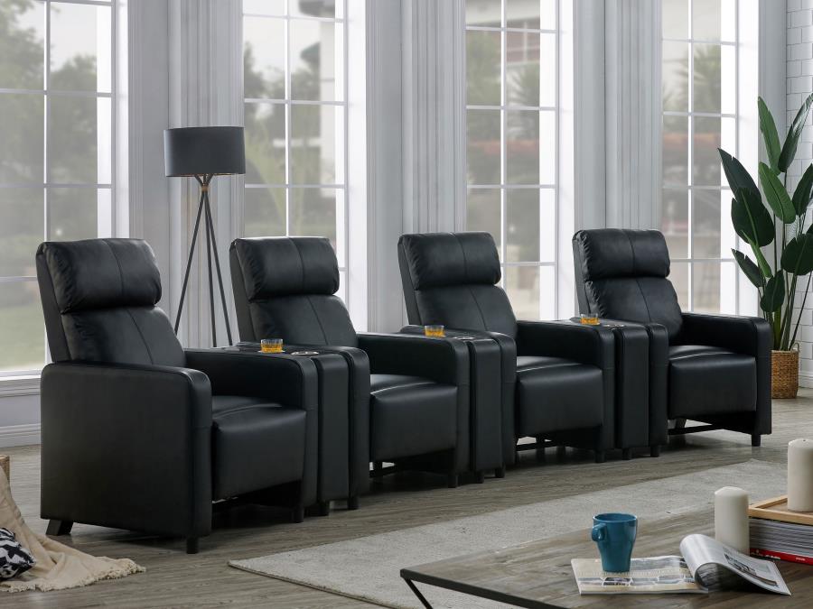 Toohey 7-piece Upholstered Home Theater Seating with 4 Recliners Black