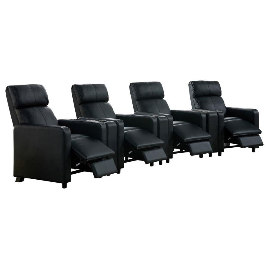 Toohey 7-piece Upholstered Home Theater Seating with 4 Recliners Black