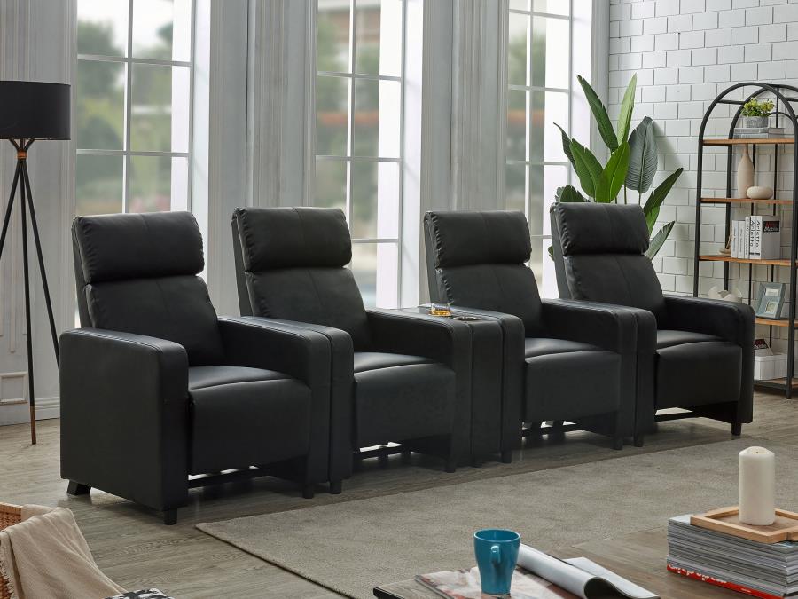 Toohey 5-piece Upholstered Home Theater Seating with 4 Recliners Black