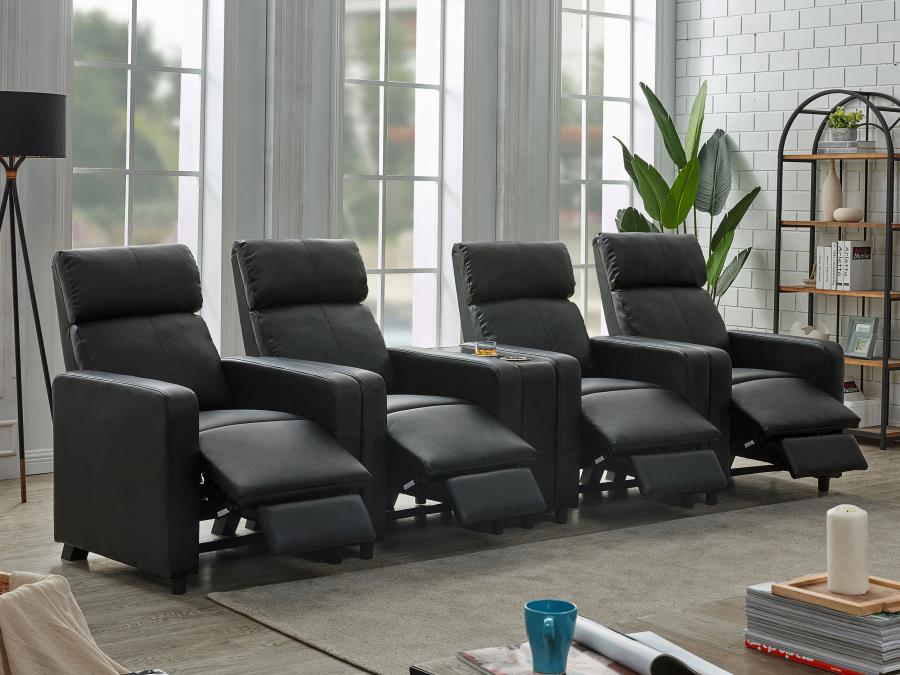 Toohey 5-piece Upholstered Home Theater Seating with 4 Recliners Black