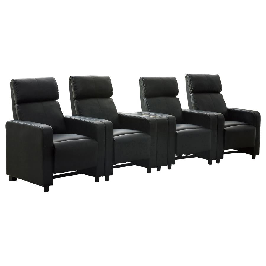 Toohey 5-piece Upholstered Home Theater Seating with 4 Recliners Black