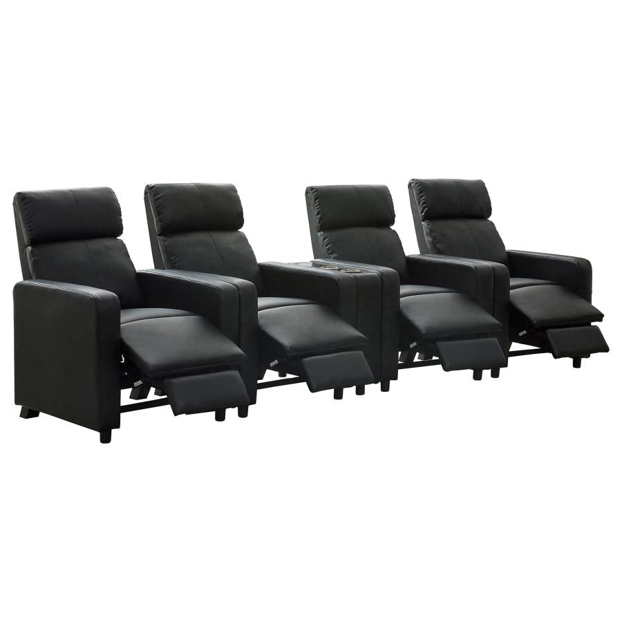 Toohey 5-piece Upholstered Home Theater Seating with 4 Recliners Black
